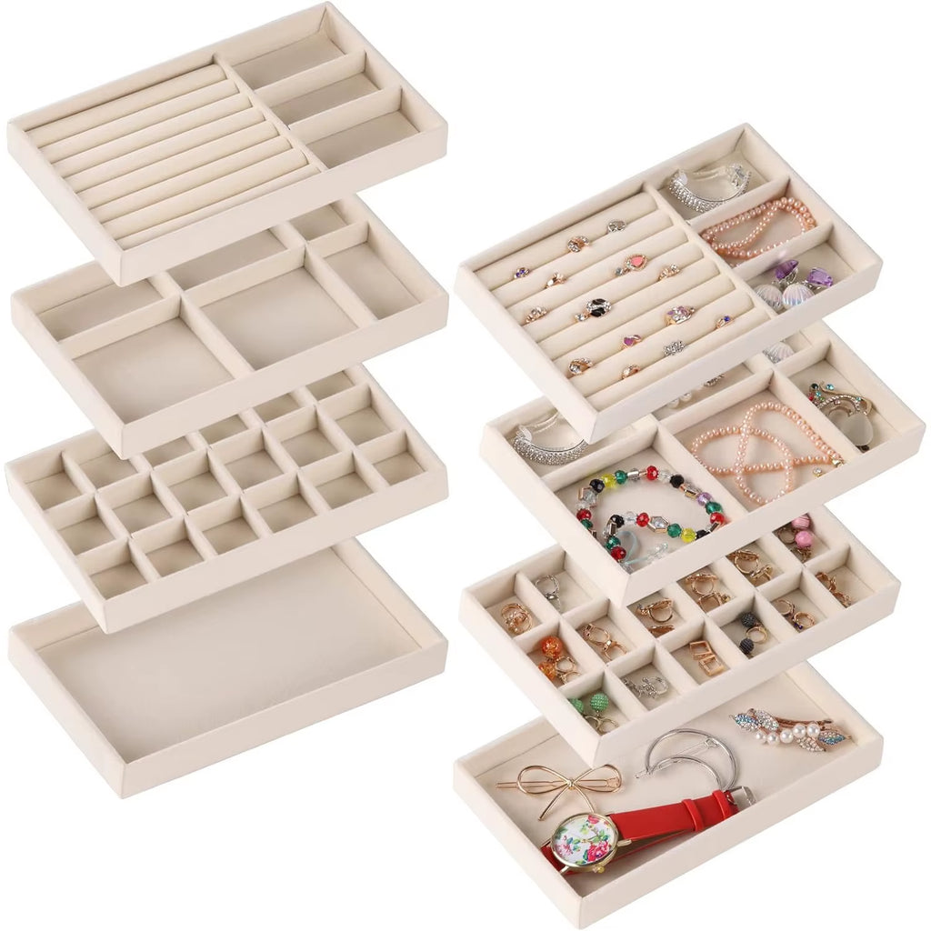 Velvet Jewelry Display Tray Exquisite Jewellery Holder Portable Ring Earrings Necklace Organizer Storage Box Organizator Trays