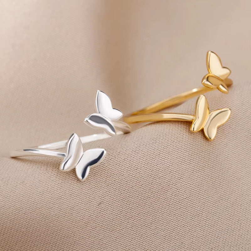 Stainless Steel Butterfly Rings for Women Opening Gold Color Ring 2024 Trend Wedding Aesthetic Jewelry Freeshipping Item Anillos
