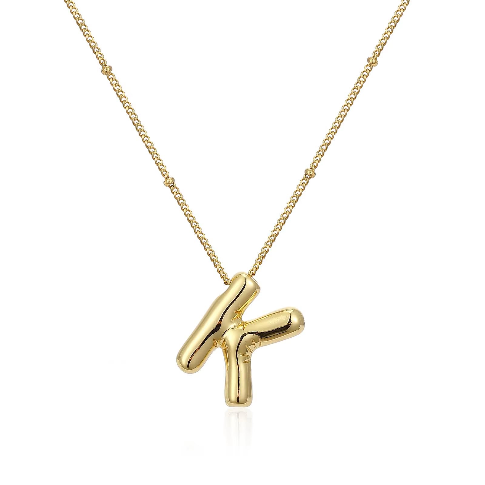 Vintage Stainless Steel Balloon Bubble Chunky Letter Necklace for Women 18K Gold Plated Initial Necklaces Collar Jewelry Gift