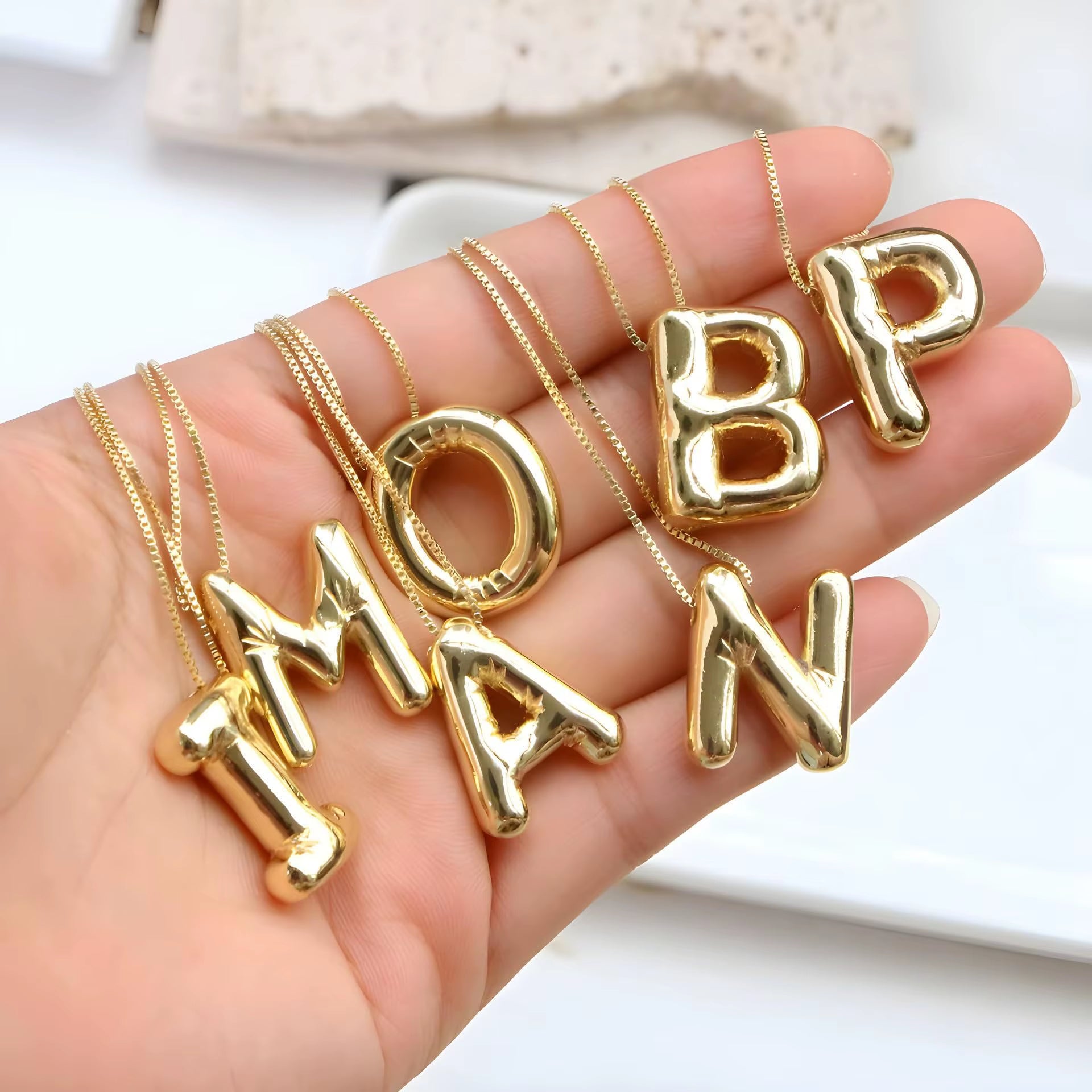 Vintage Stainless Steel Balloon Bubble Chunky Letter Necklace for Women 18K Gold Plated Initial Necklaces Collar Jewelry Gift