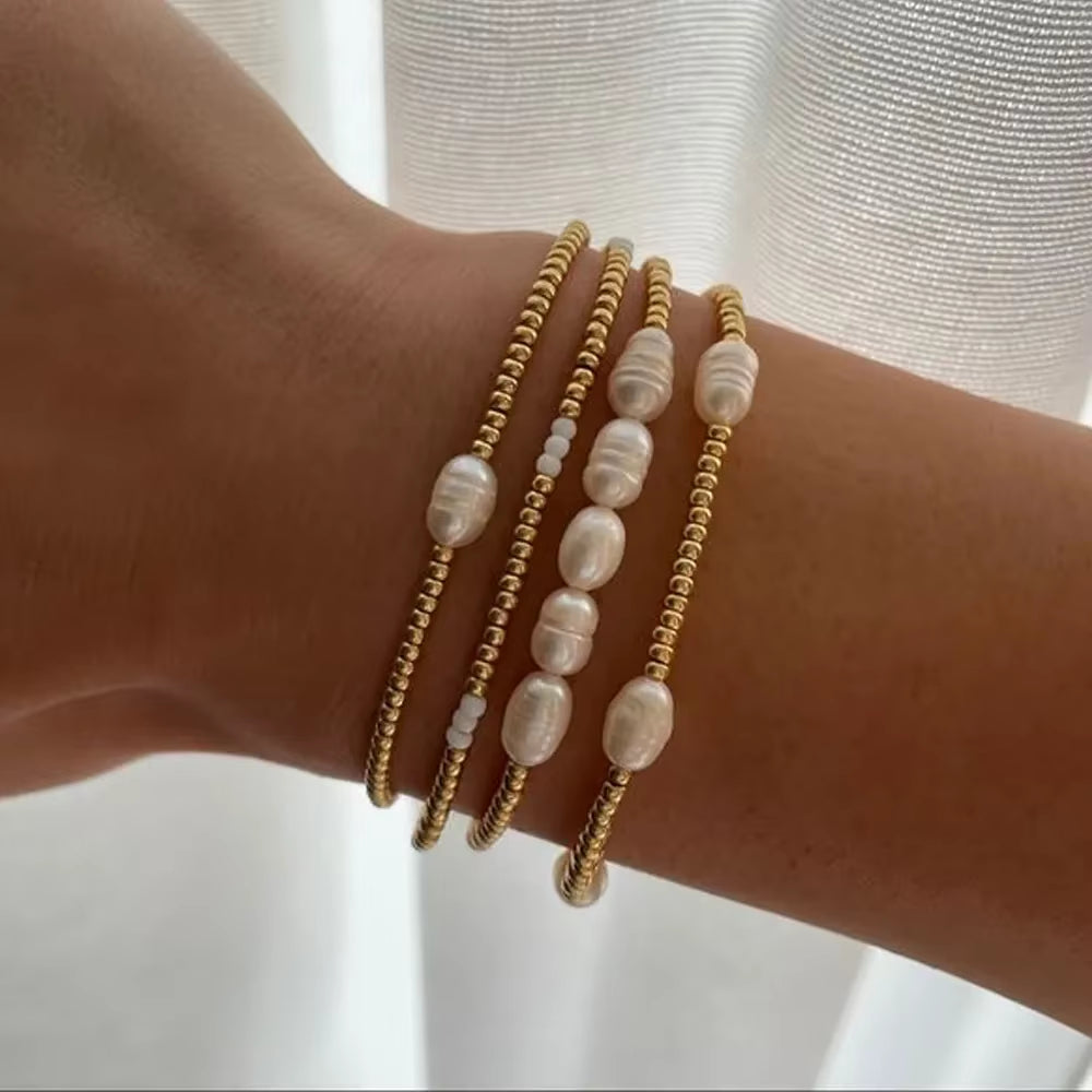 Natural Pearl Bracelet Set Jewelry for Women Gold Plated Miyuki Pulseras Mujer