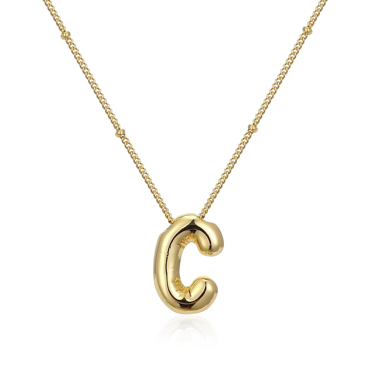 Vintage Stainless Steel Balloon Bubble Chunky Letter Necklace for Women 18K Gold Plated Initial Necklaces Collar Jewelry Gift