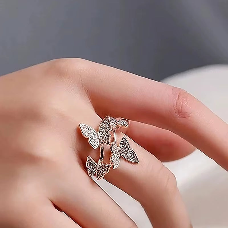 Zircon Butterfly Rings for Women Open Adjustable Stainless Steel Shiny Finger Ring 2023 Trend Wedding Couple Jewelry Anillos