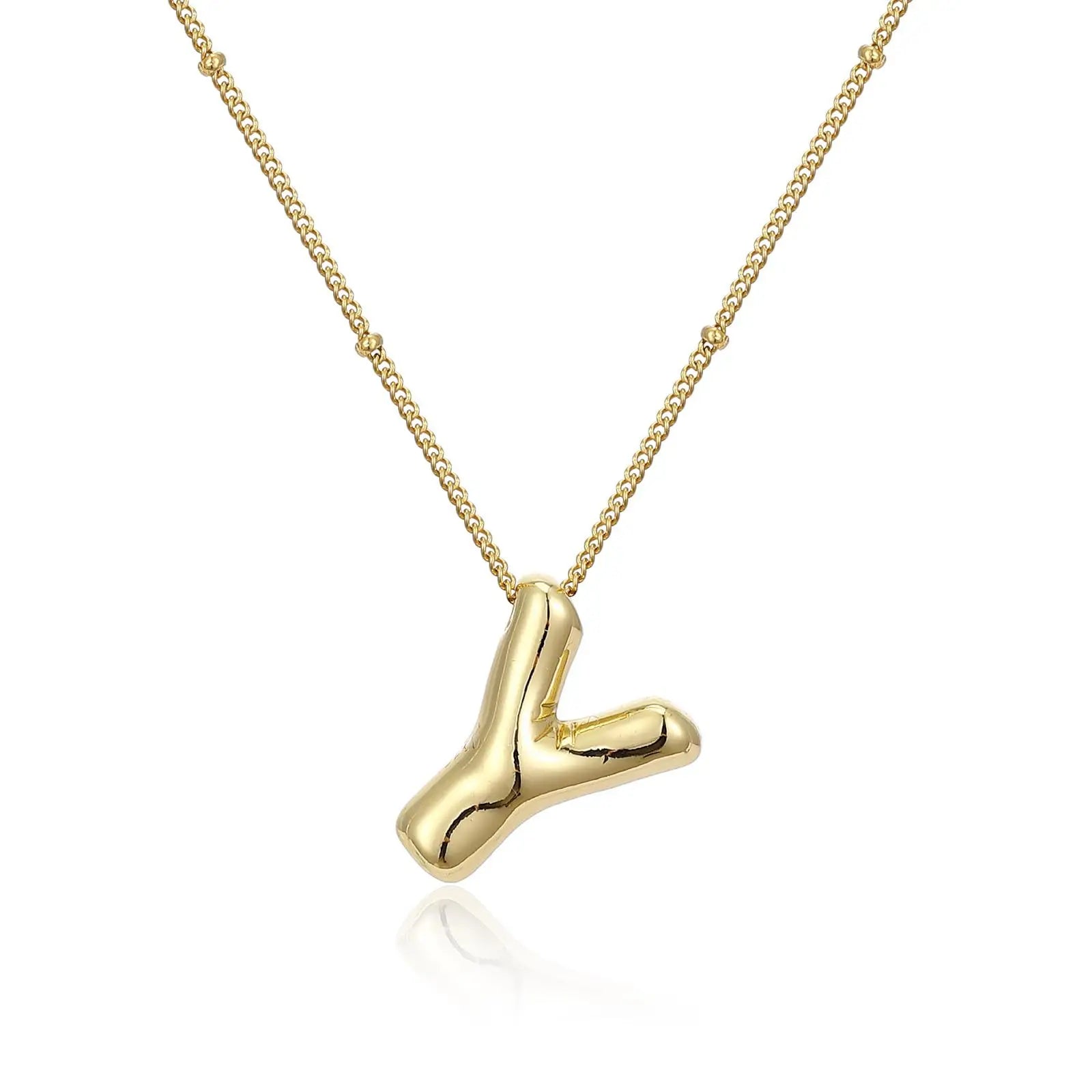 Vintage Stainless Steel Balloon Bubble Chunky Letter Necklace for Women 18K Gold Plated Initial Necklaces Collar Jewelry Gift