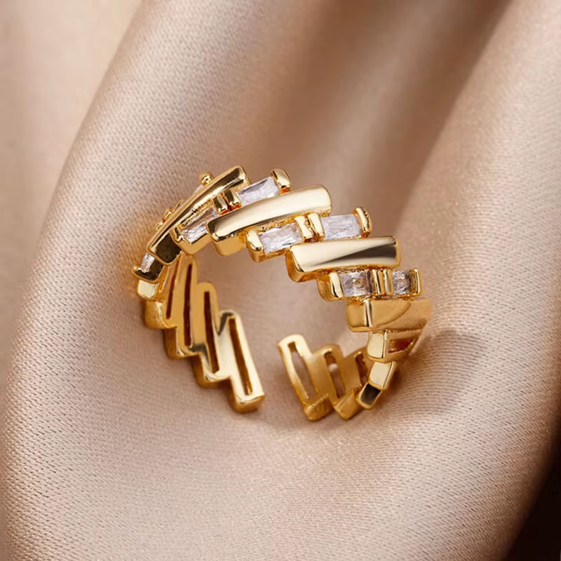 Zircon Bar Rings for Women Stainless Steel Bar Opening Geometric Ring 2025 Trending Luxury Wedding Aesthetic Jewelry Anillos