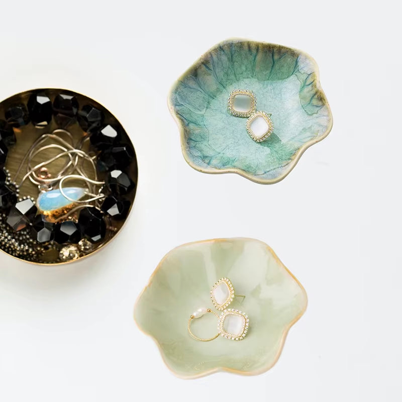 Ceramic Lotus Storage Trays Green Creative Tray for Decoration Jewelry Plate Jewelry Organizer Containers Desktop Decor