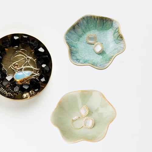 Ceramic Lotus Storage Trays Green Creative Tray for Decoration Jewelry Plate Jewelry Organizer Containers Desktop Decor