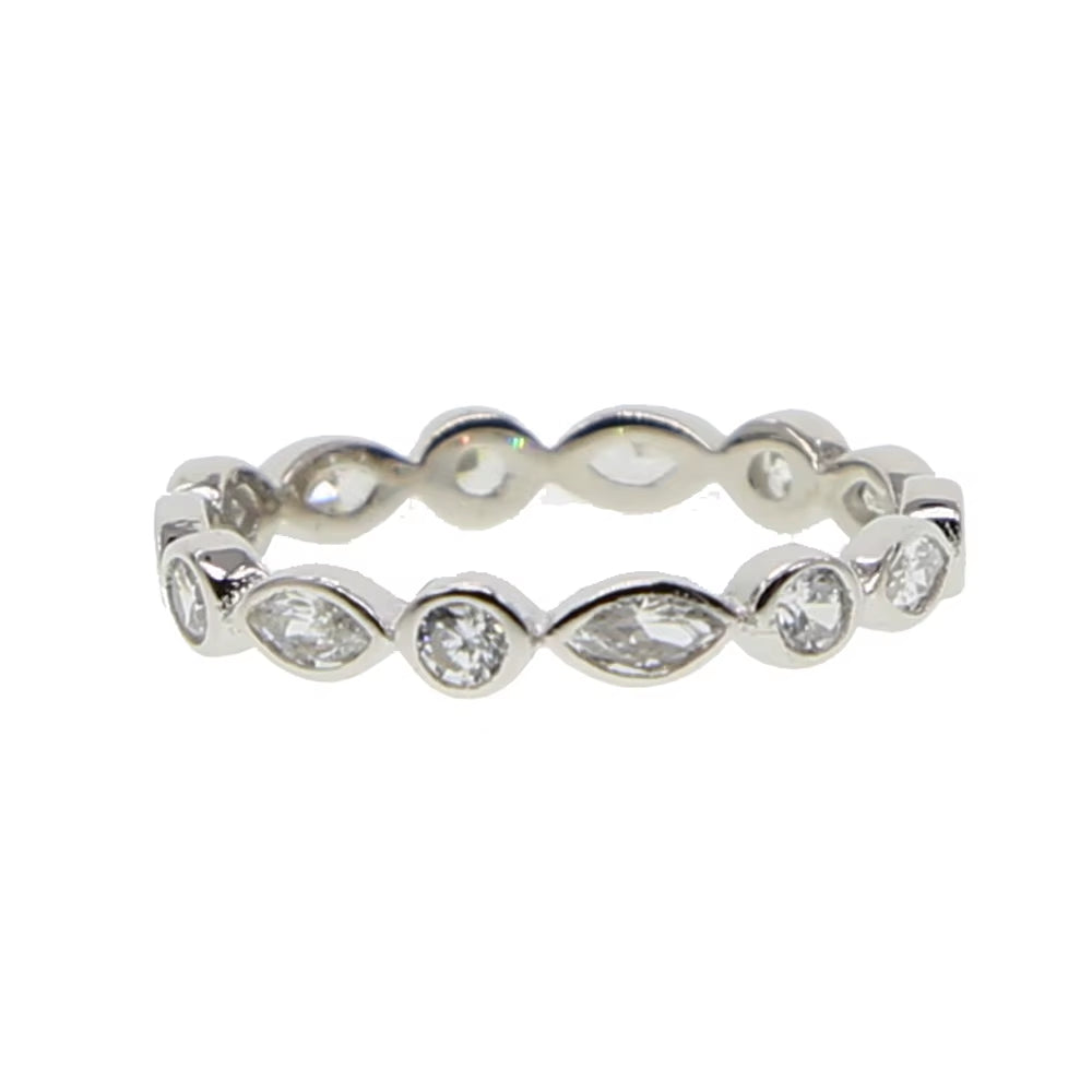 100% Pure 925 Sterling Silver Classic Design AAA Sparking Clear Cubic Zirconia Circle Engagement Band Silver Ring