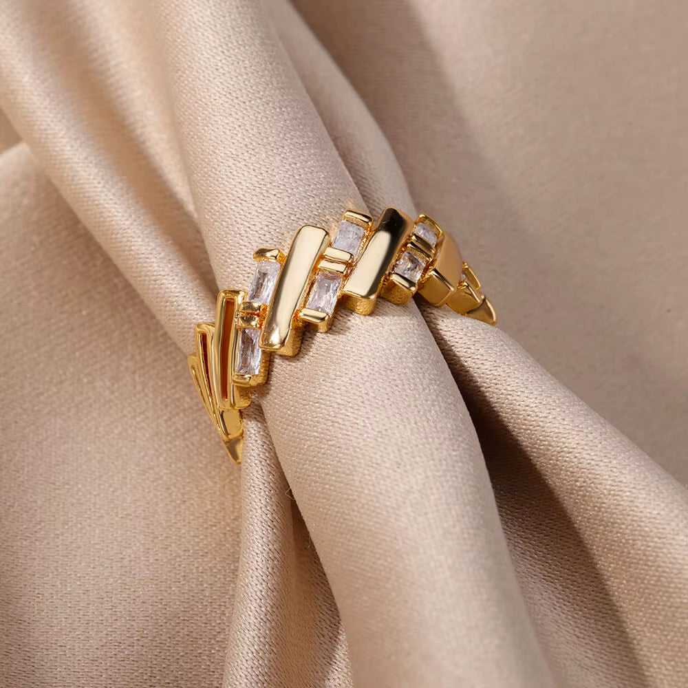 Zircon Bar Rings for Women Stainless Steel Bar Opening Geometric Ring 2025 Trending Luxury Wedding Aesthetic Jewelry Anillos