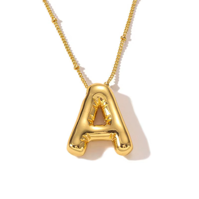 Vintage Stainless Steel Balloon Bubble Chunky Letter Necklace for Women 18K Gold Plated Initial Necklaces Collar Jewelry Gift