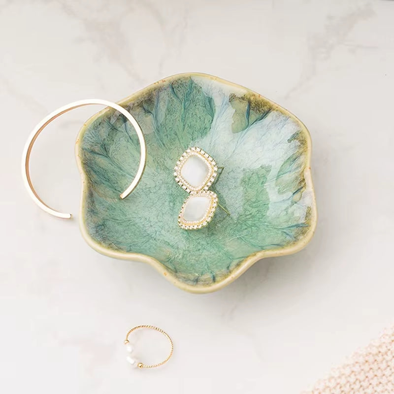 Ceramic Lotus Storage Trays Green Creative Tray for Decoration Jewelry Plate Jewelry Organizer Containers Desktop Decor