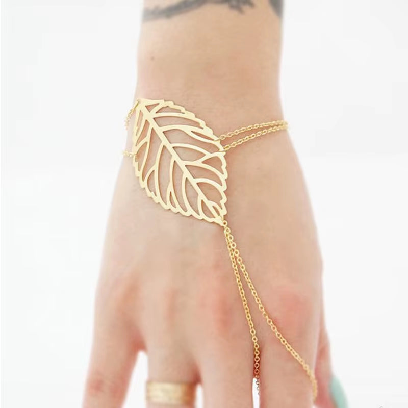 New Punk Women'S Handcuff Charm Leaf Bracelets Bangle Hand Accessories Pulseras Mujer Wrap Bracelet Hand Jewelry Wholesale