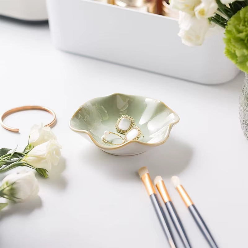 Ceramic Lotus Storage Trays Green Creative Tray for Decoration Jewelry Plate Jewelry Organizer Containers Desktop Decor