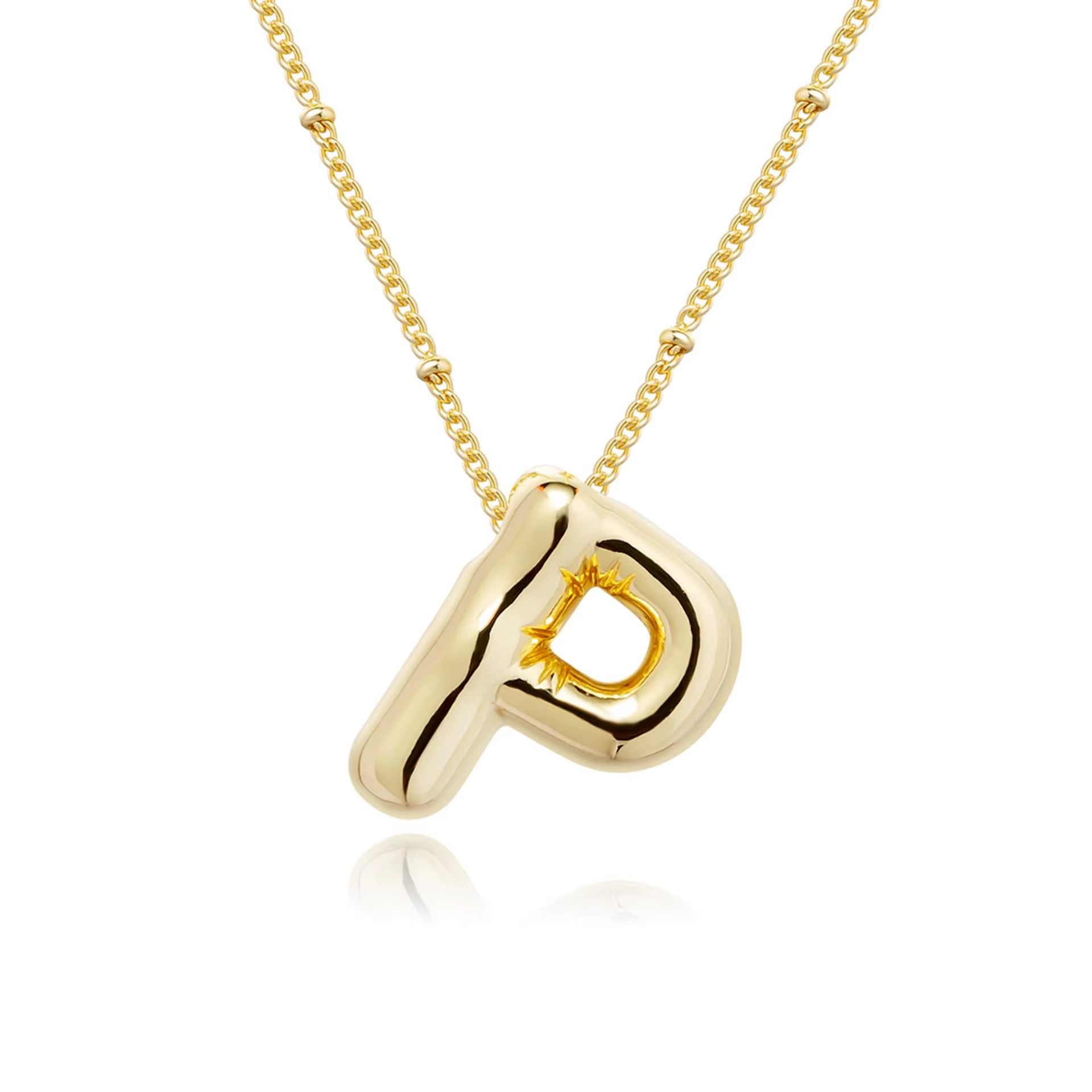 Vintage Stainless Steel Balloon Bubble Chunky Letter Necklace for Women 18K Gold Plated Initial Necklaces Collar Jewelry Gift