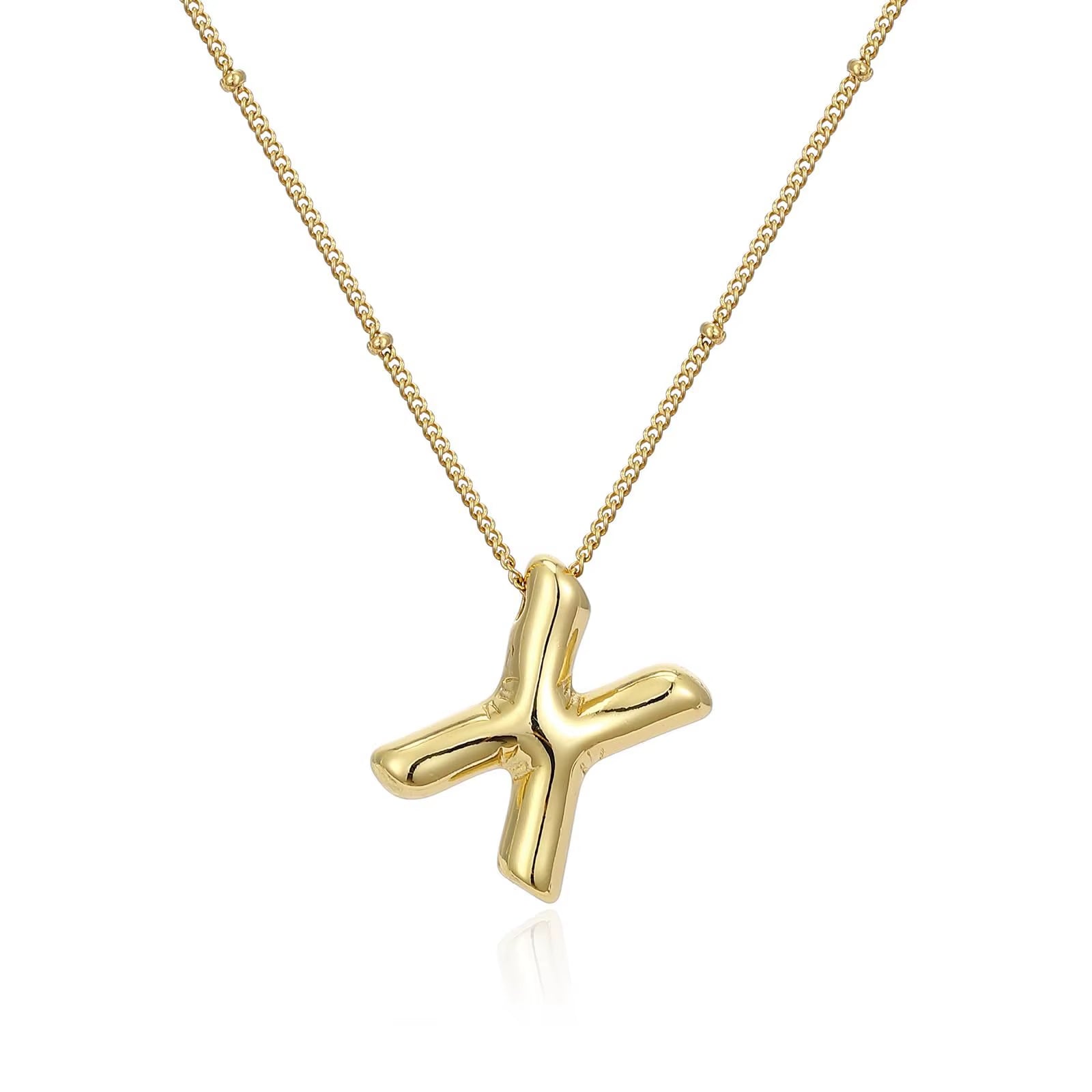 Vintage Stainless Steel Balloon Bubble Chunky Letter Necklace for Women 18K Gold Plated Initial Necklaces Collar Jewelry Gift