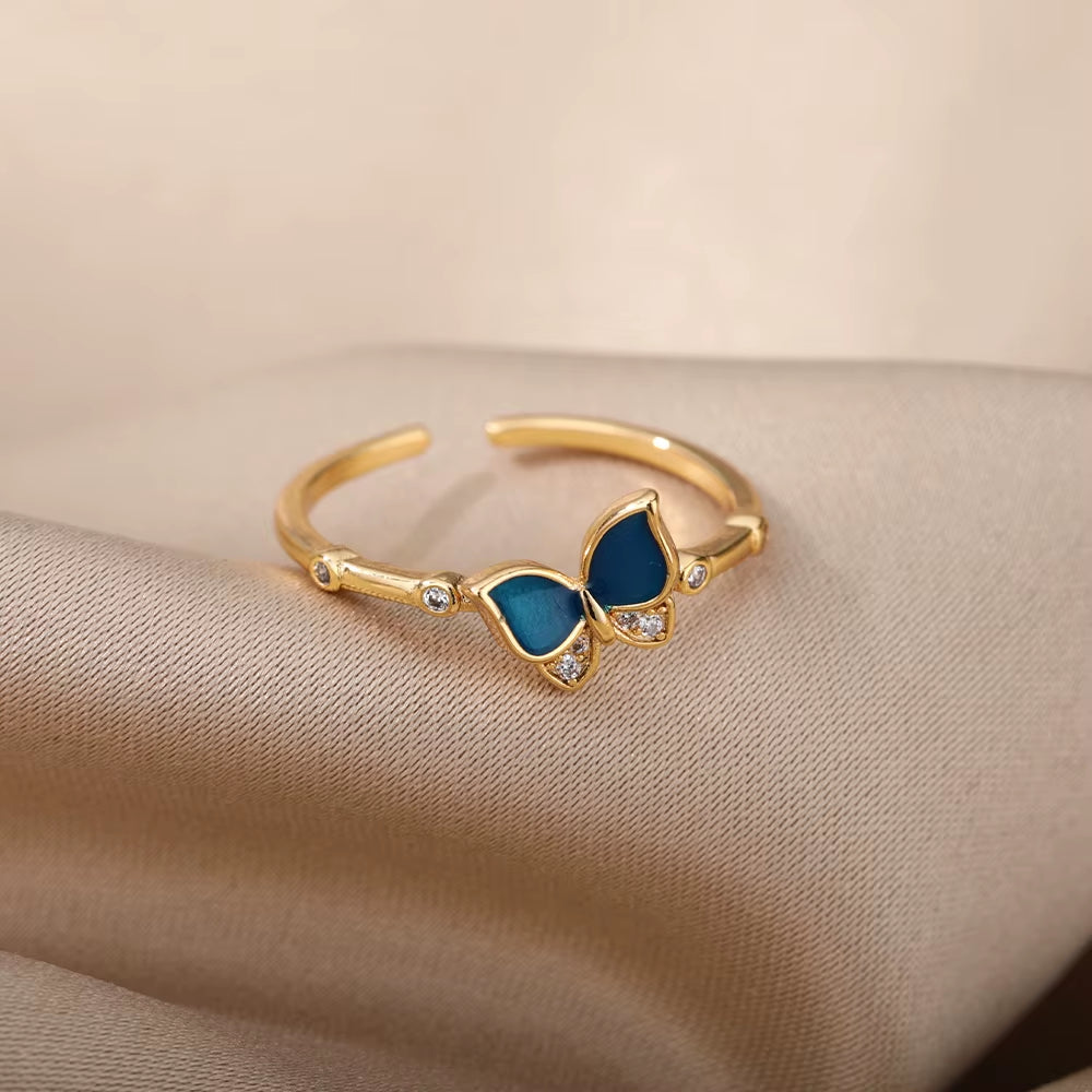 Butterfly Bamboo Rings for Women Gold Color Opening Stainless Steel Ring 2024 Trend New in Femme Couple Jewelry Anillos Mujer