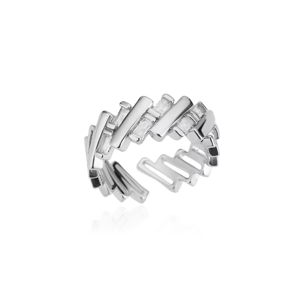 Zircon Bar Rings for Women Stainless Steel Bar Opening Geometric Ring 2025 Trending Luxury Wedding Aesthetic Jewelry Anillos