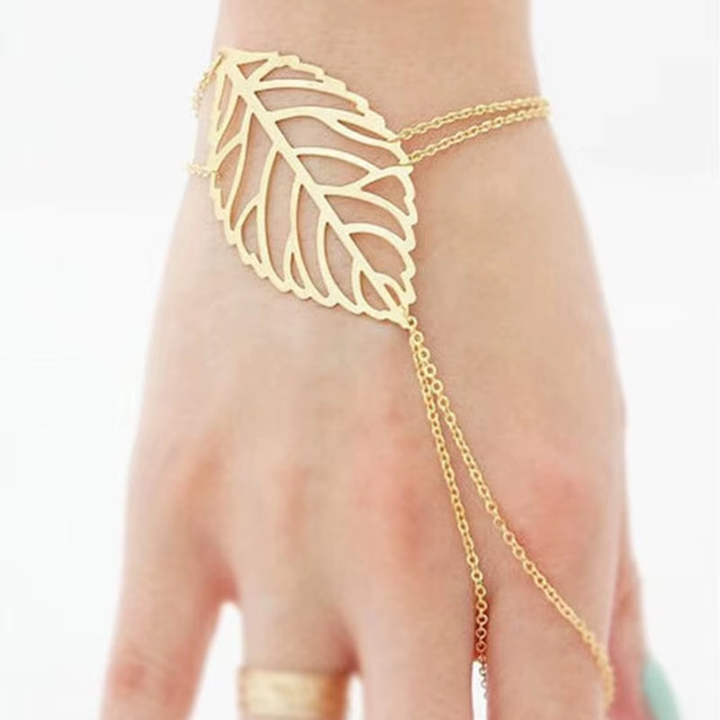 New Punk Women'S Handcuff Charm Leaf Bracelets Bangle Hand Accessories Pulseras Mujer Wrap Bracelet Hand Jewelry Wholesale
