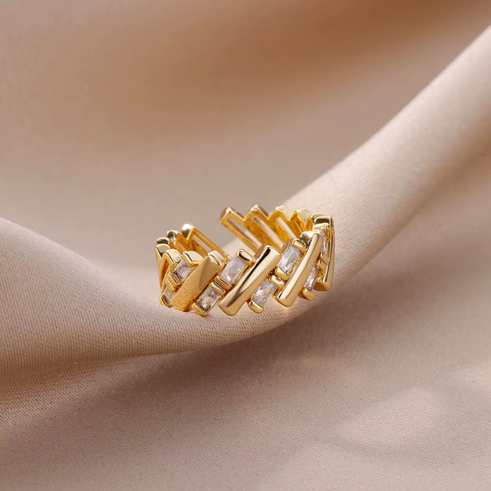 Zircon Bar Rings for Women Stainless Steel Bar Opening Geometric Ring 2025 Trending Luxury Wedding Aesthetic Jewelry Anillos