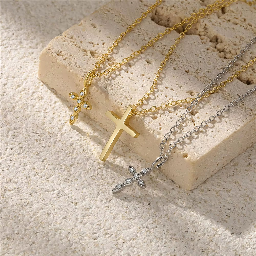 Collares Mujer 925 Sterling Silver Chain Necklace Colorful Zircon Cross Pendant Necklaces for Women Valentine'S Day Fine Jewerly