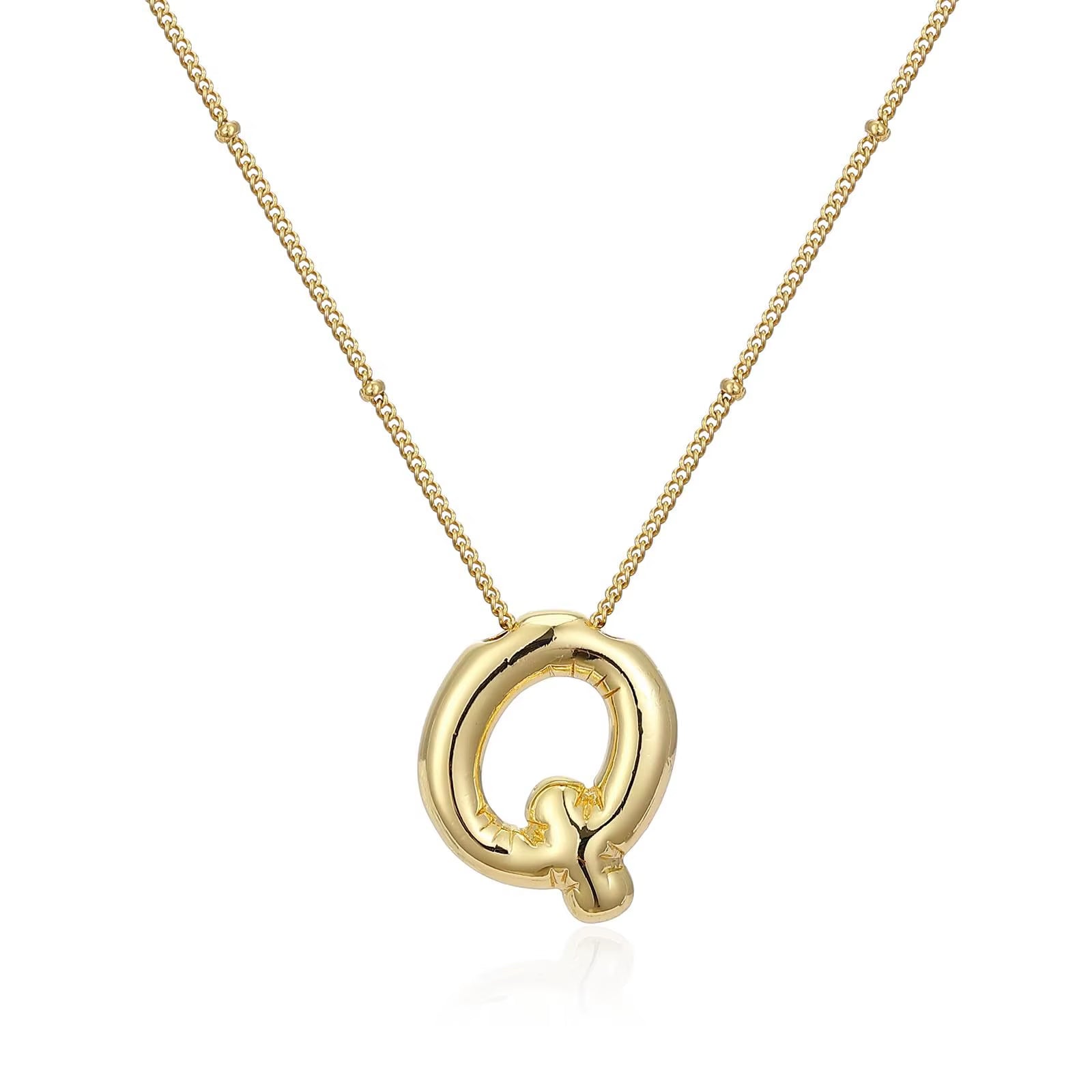Vintage Stainless Steel Balloon Bubble Chunky Letter Necklace for Women 18K Gold Plated Initial Necklaces Collar Jewelry Gift