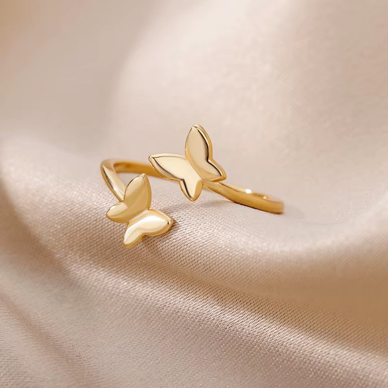 Stainless Steel Butterfly Rings for Women Opening Gold Color Ring 2024 Trend Wedding Aesthetic Jewelry Freeshipping Item Anillos