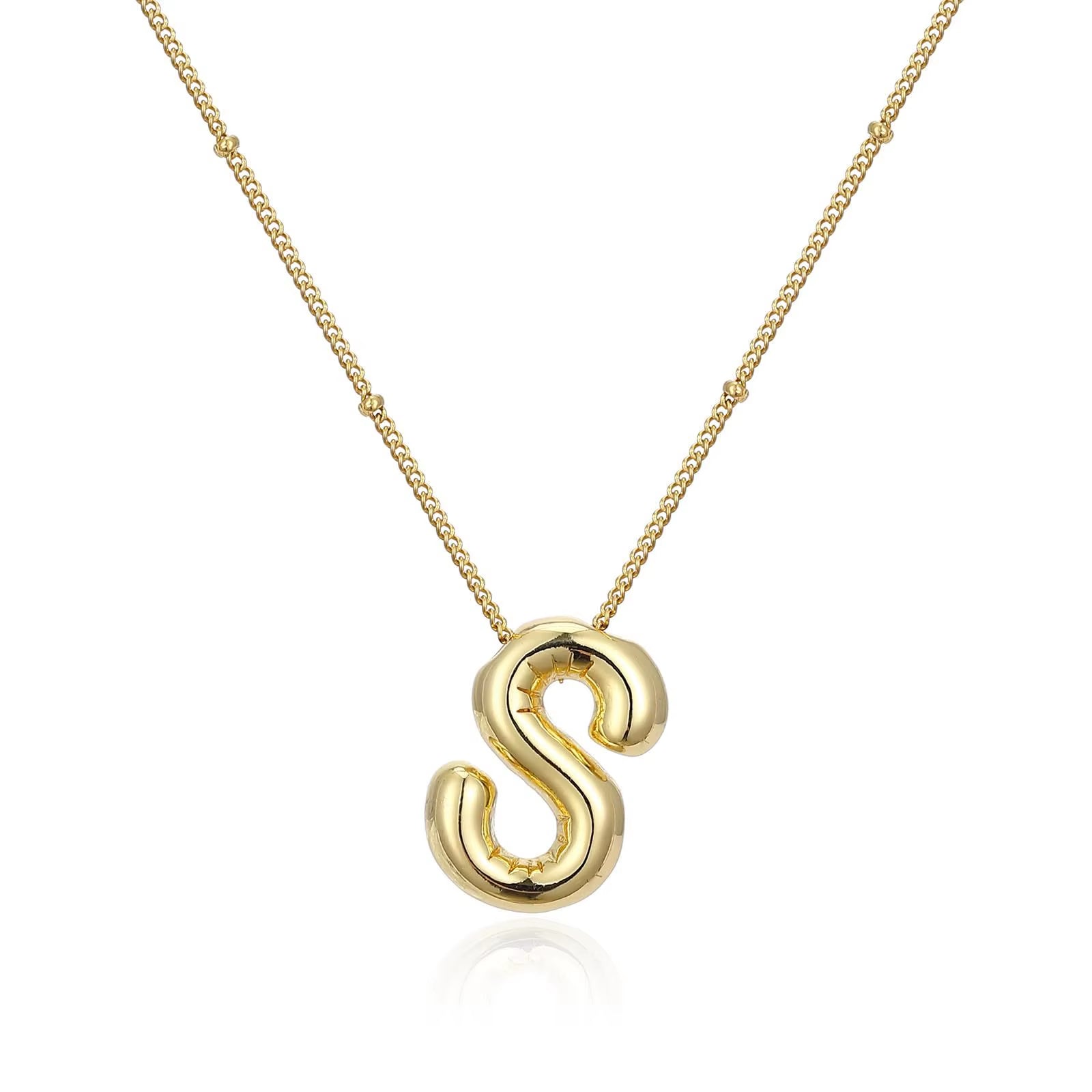 Vintage Stainless Steel Balloon Bubble Chunky Letter Necklace for Women 18K Gold Plated Initial Necklaces Collar Jewelry Gift