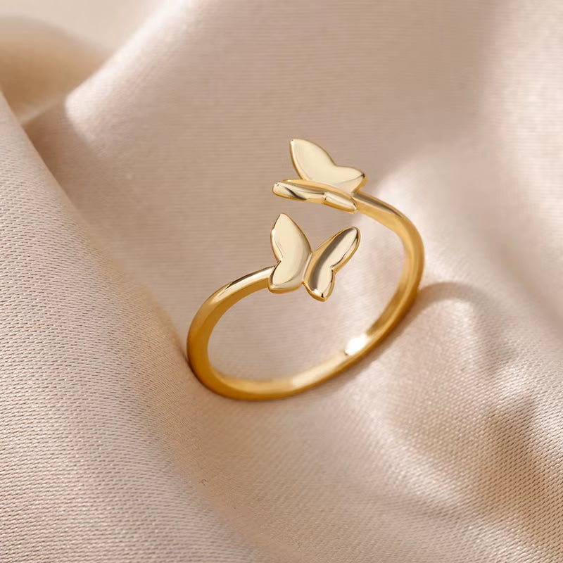 Stainless Steel Butterfly Rings for Women Opening Gold Color Ring 2024 Trend Wedding Aesthetic Jewelry Freeshipping Item Anillos
