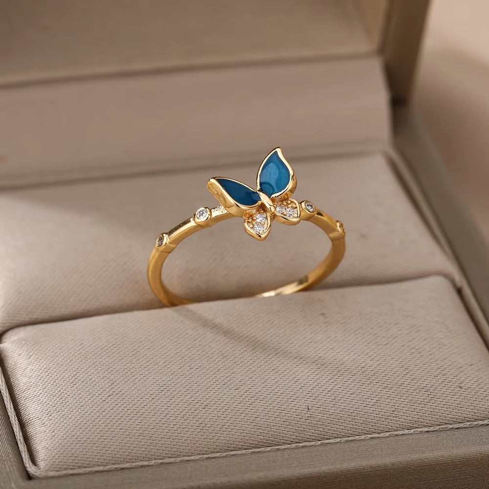 Butterfly Bamboo Rings for Women Gold Color Opening Stainless Steel Ring 2024 Trend New in Femme Couple Jewelry Anillos Mujer