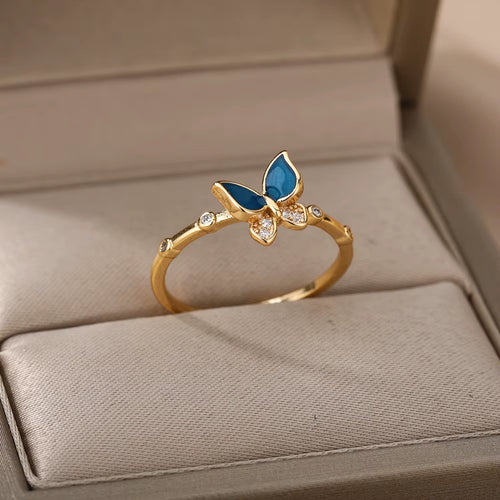 Butterfly Bamboo Rings for Women Gold Color Opening Stainless Steel Ring 2024 Trend New in Femme Couple Jewelry Anillos Mujer