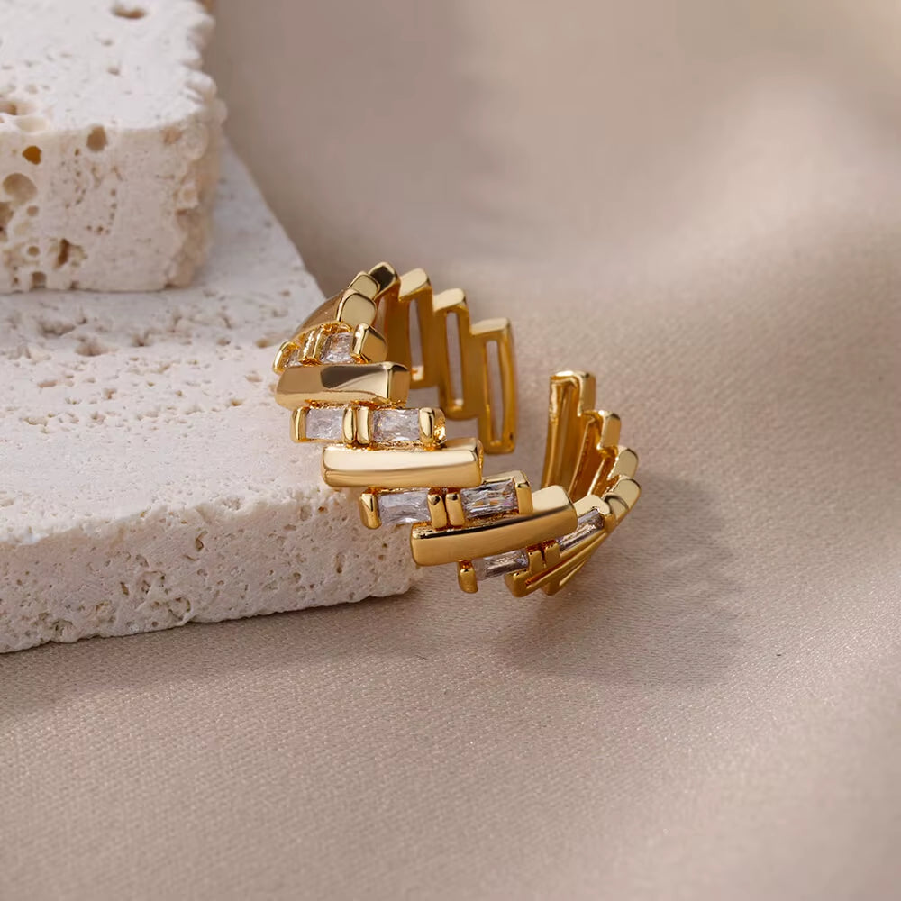 Zircon Bar Rings for Women Stainless Steel Bar Opening Geometric Ring 2025 Trending Luxury Wedding Aesthetic Jewelry Anillos