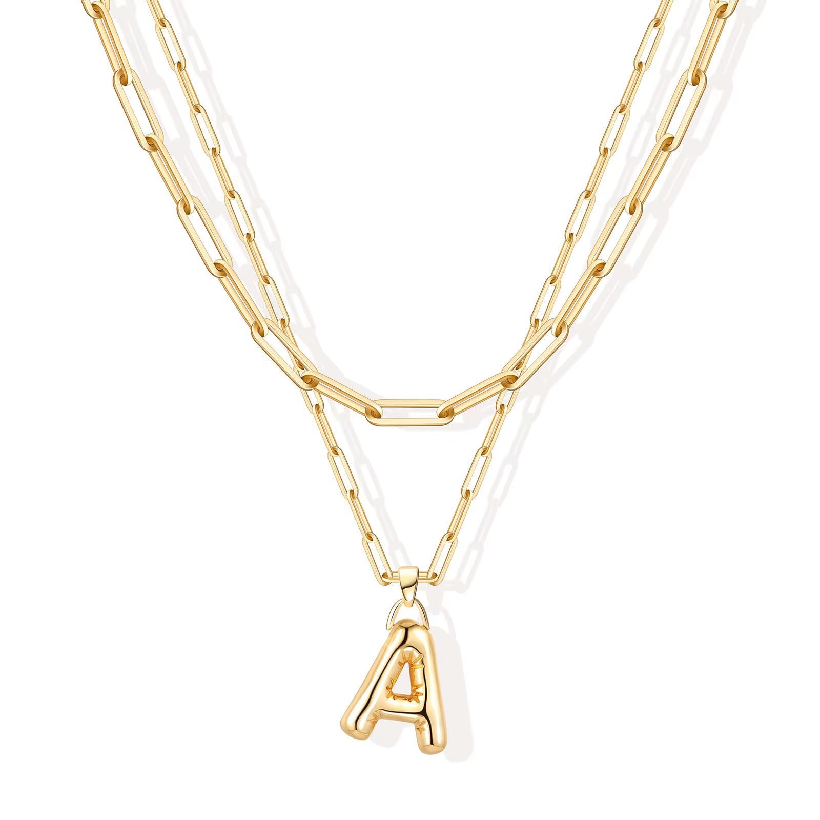 Vintage Stainless Steel Balloon Bubble Chunky Letter Necklace for Women 18K Gold Plated Initial Necklaces Collar Jewelry Gift