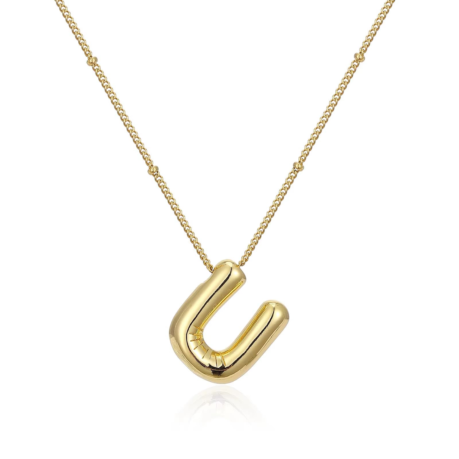 Vintage Stainless Steel Balloon Bubble Chunky Letter Necklace for Women 18K Gold Plated Initial Necklaces Collar Jewelry Gift