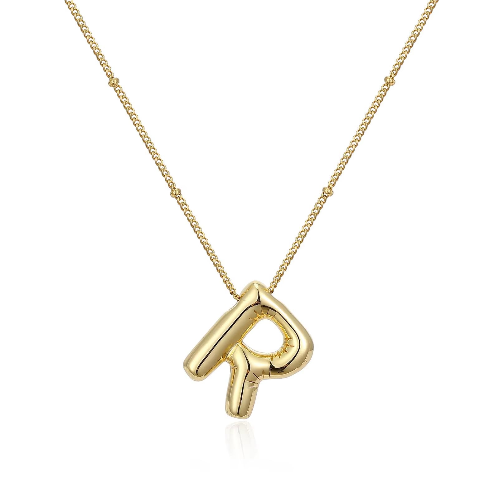 Vintage Stainless Steel Balloon Bubble Chunky Letter Necklace for Women 18K Gold Plated Initial Necklaces Collar Jewelry Gift