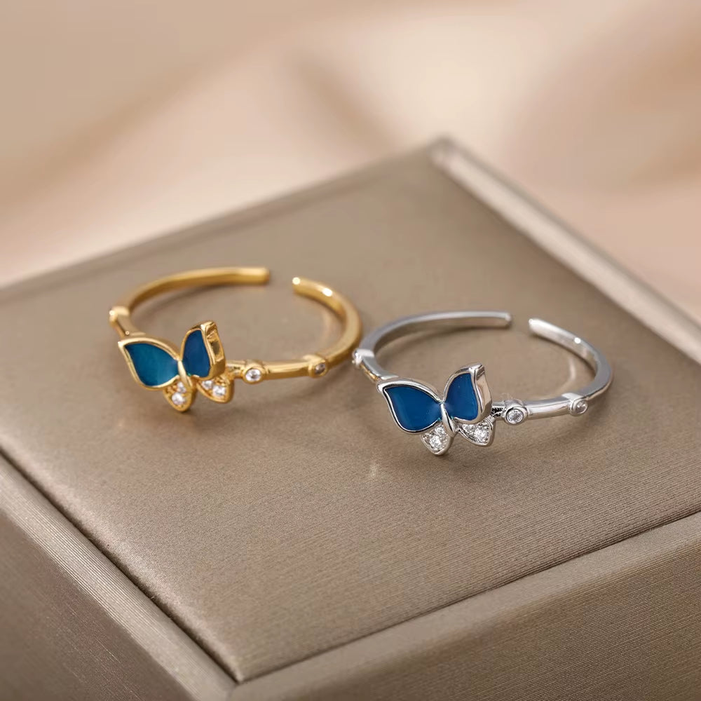 Butterfly Bamboo Rings for Women Gold Color Opening Stainless Steel Ring 2024 Trend New in Femme Couple Jewelry Anillos Mujer