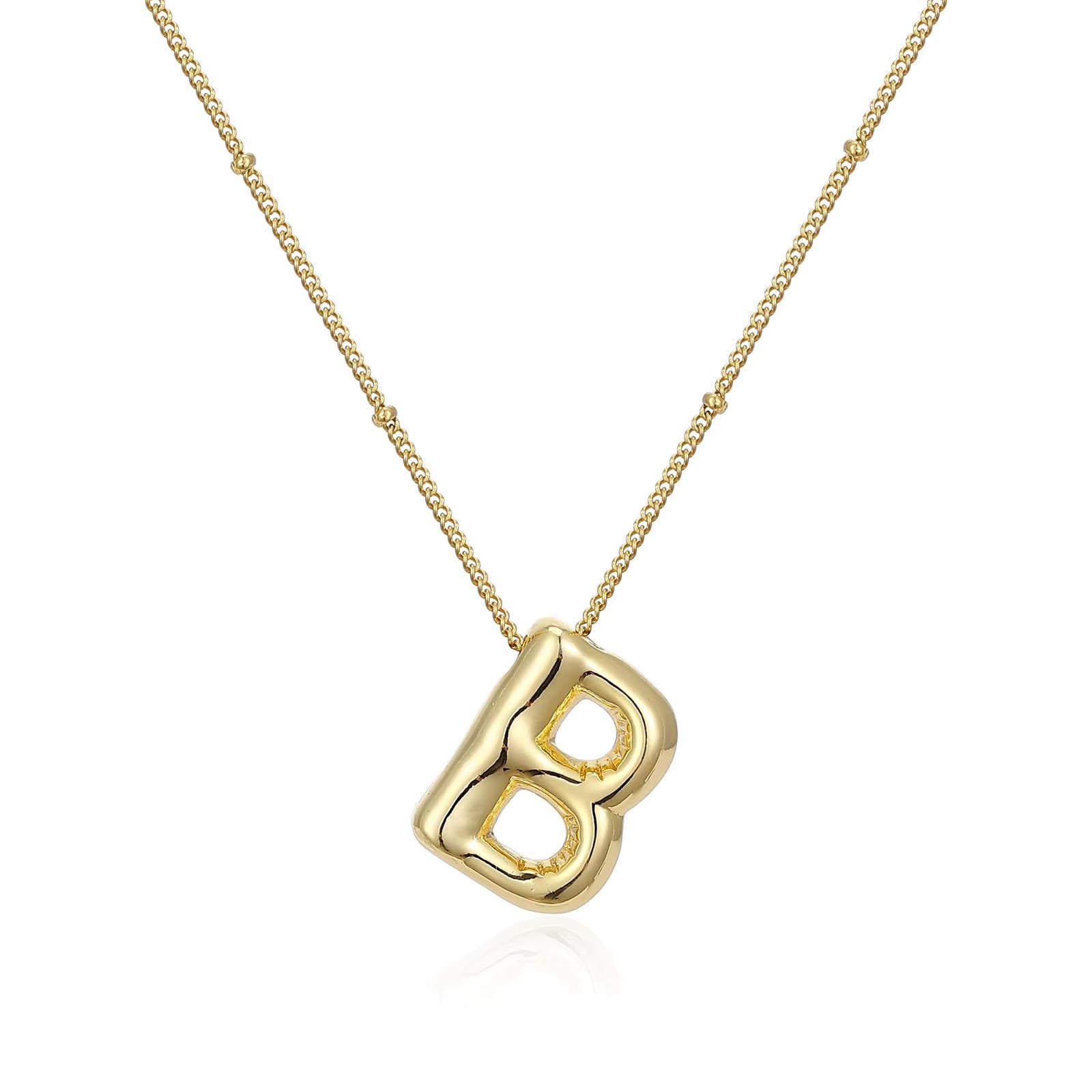 Vintage Stainless Steel Balloon Bubble Chunky Letter Necklace for Women 18K Gold Plated Initial Necklaces Collar Jewelry Gift