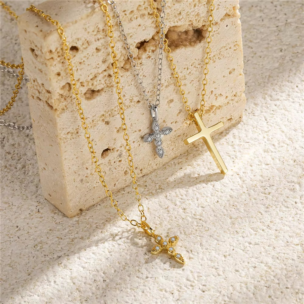 Collares Mujer 925 Sterling Silver Chain Necklace Colorful Zircon Cross Pendant Necklaces for Women Valentine'S Day Fine Jewerly