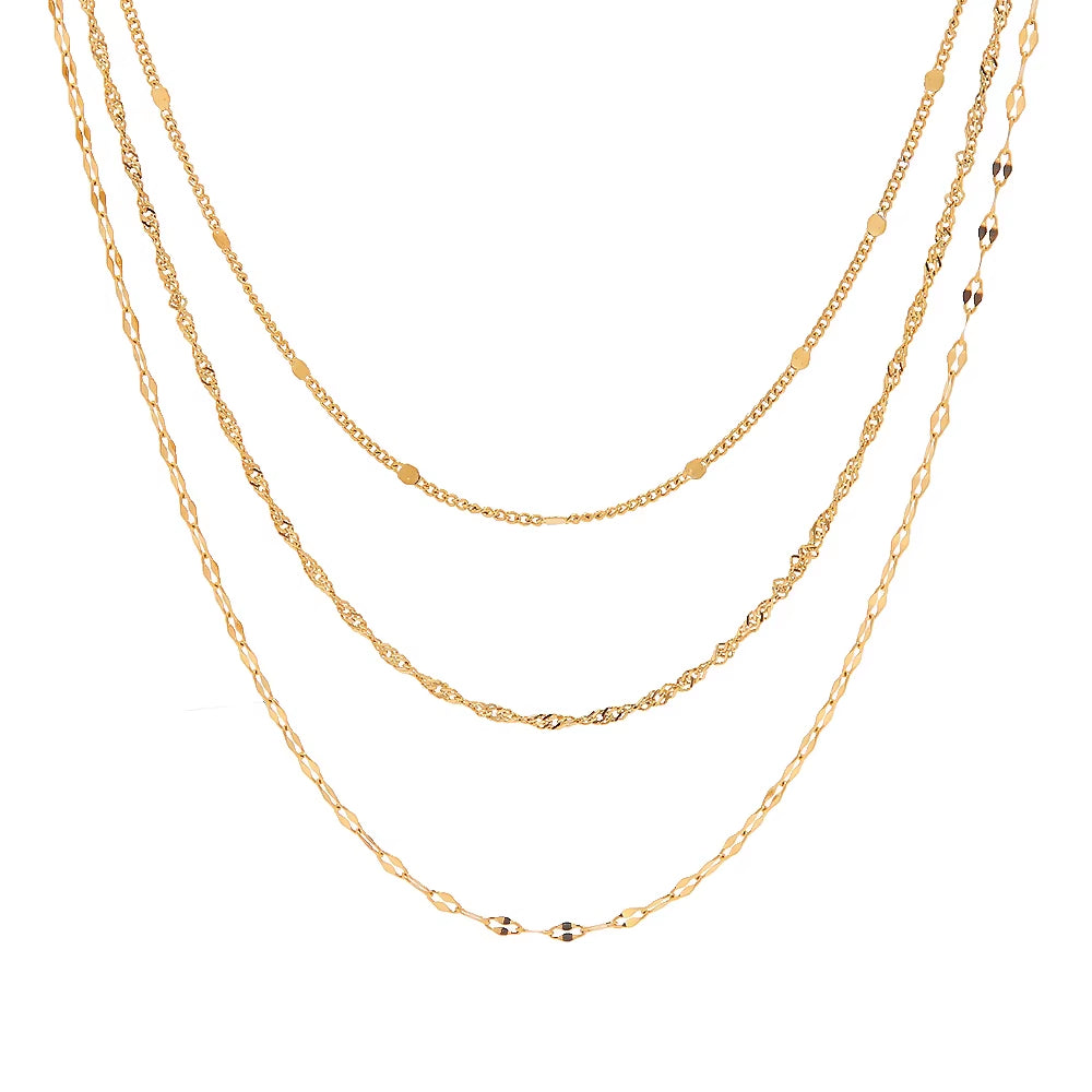 Uworld New Trendy 18K Gold Plated Stainless Steel Jewelry Waterproof Three Layer Stacking Necklace Collares Para Mujer