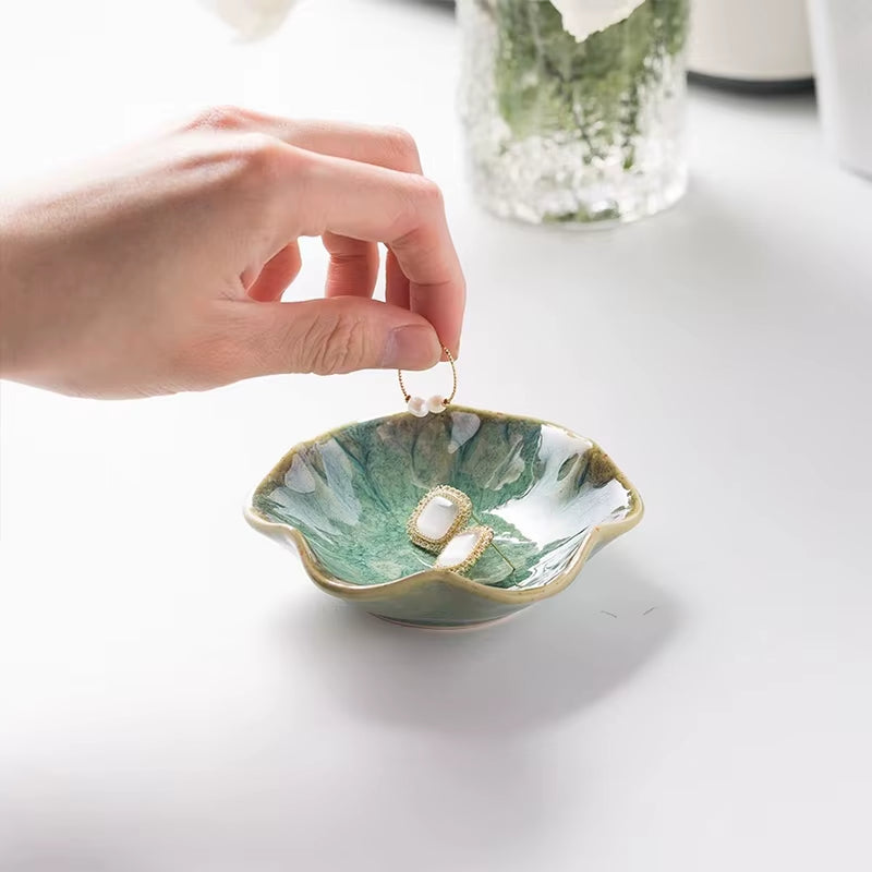 Ceramic Lotus Storage Trays Green Creative Tray for Decoration Jewelry Plate Jewelry Organizer Containers Desktop Decor