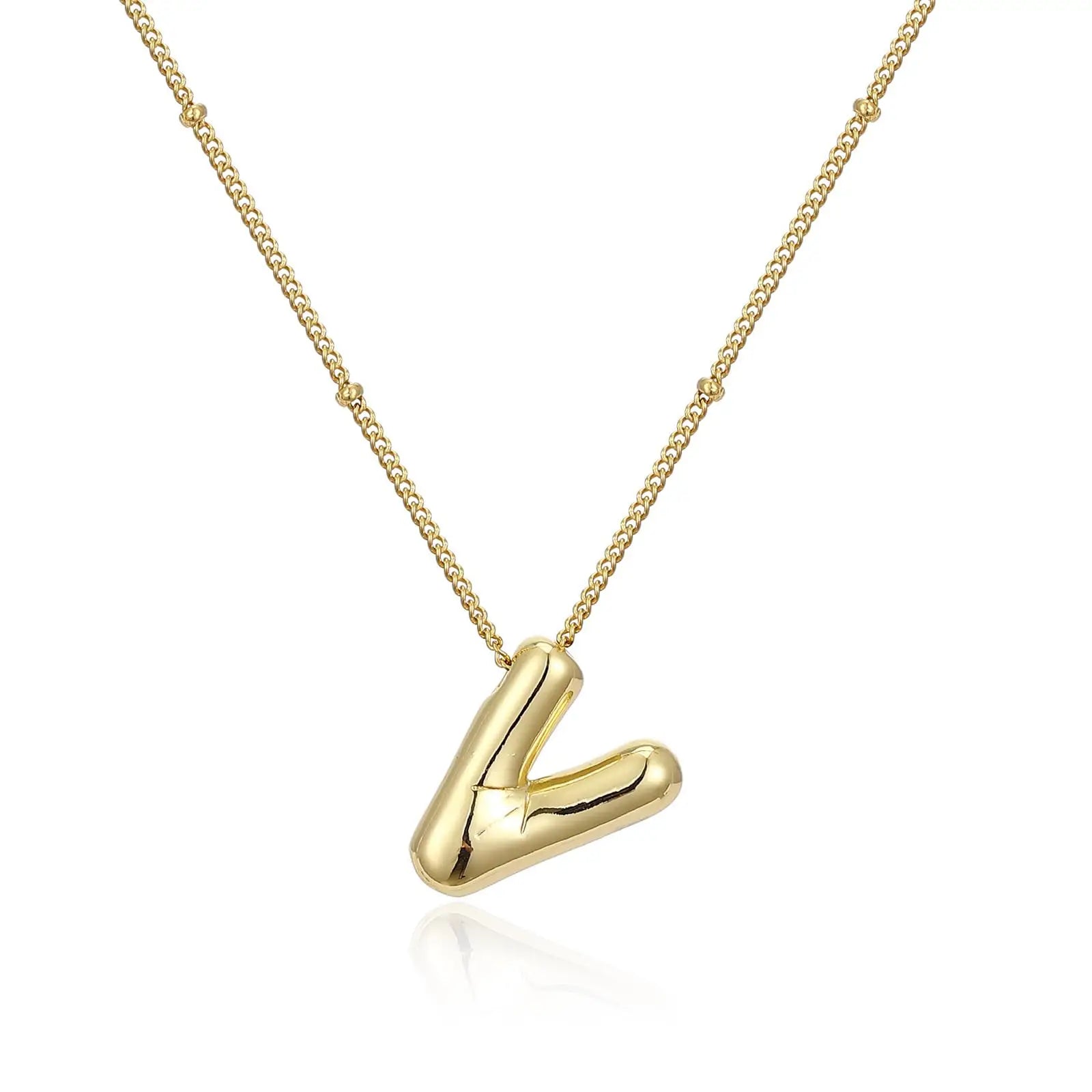 Vintage Stainless Steel Balloon Bubble Chunky Letter Necklace for Women 18K Gold Plated Initial Necklaces Collar Jewelry Gift