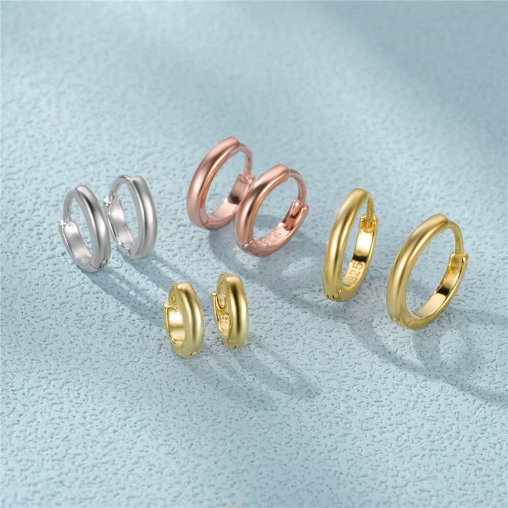 Vintage Glossy Geometry round Circle 925 Sterling Silver Earrings for Women Kolczyki Damskie Hoop Earring Pendientes Mujer