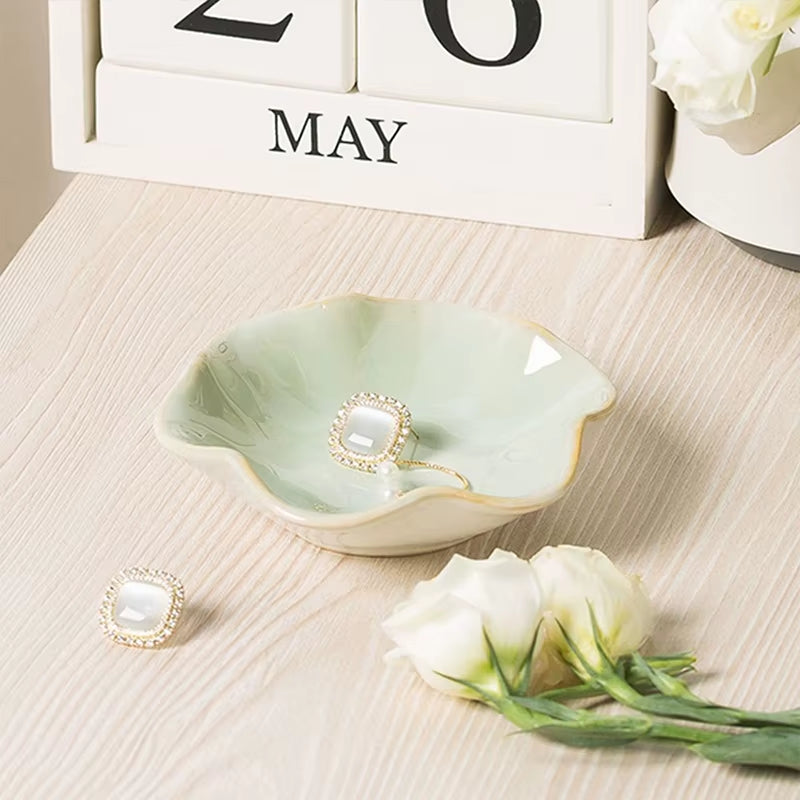 Ceramic Lotus Storage Trays Green Creative Tray for Decoration Jewelry Plate Jewelry Organizer Containers Desktop Decor