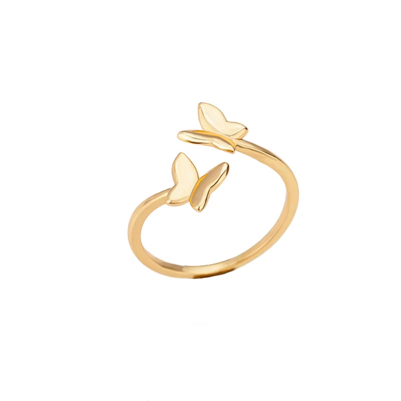 Stainless Steel Butterfly Rings for Women Opening Gold Color Ring 2024 Trend Wedding Aesthetic Jewelry Freeshipping Item Anillos