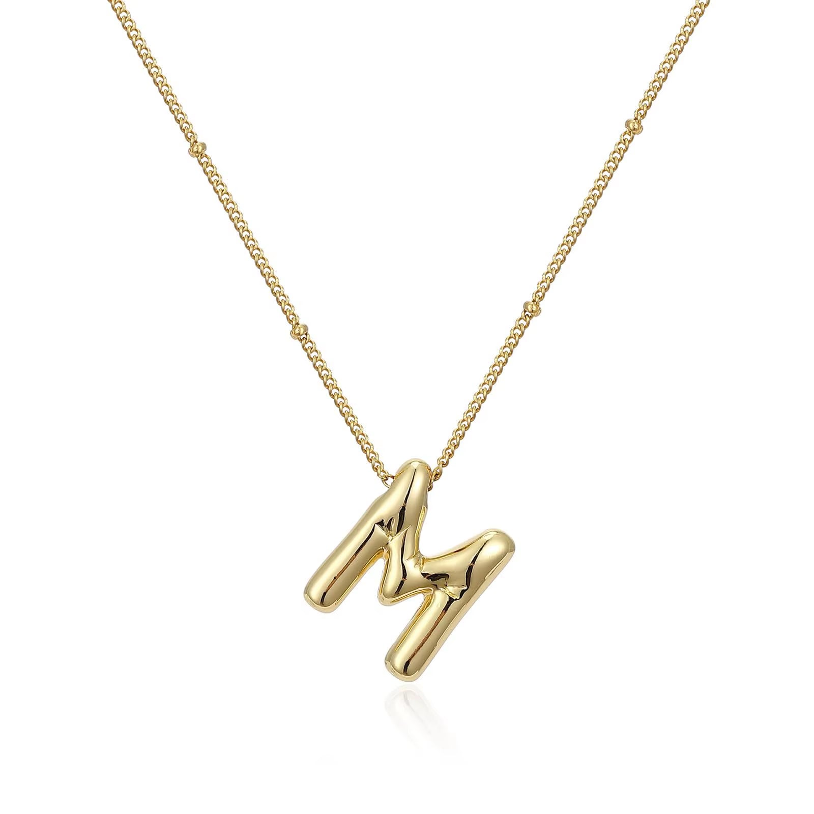 Vintage Stainless Steel Balloon Bubble Chunky Letter Necklace for Women 18K Gold Plated Initial Necklaces Collar Jewelry Gift