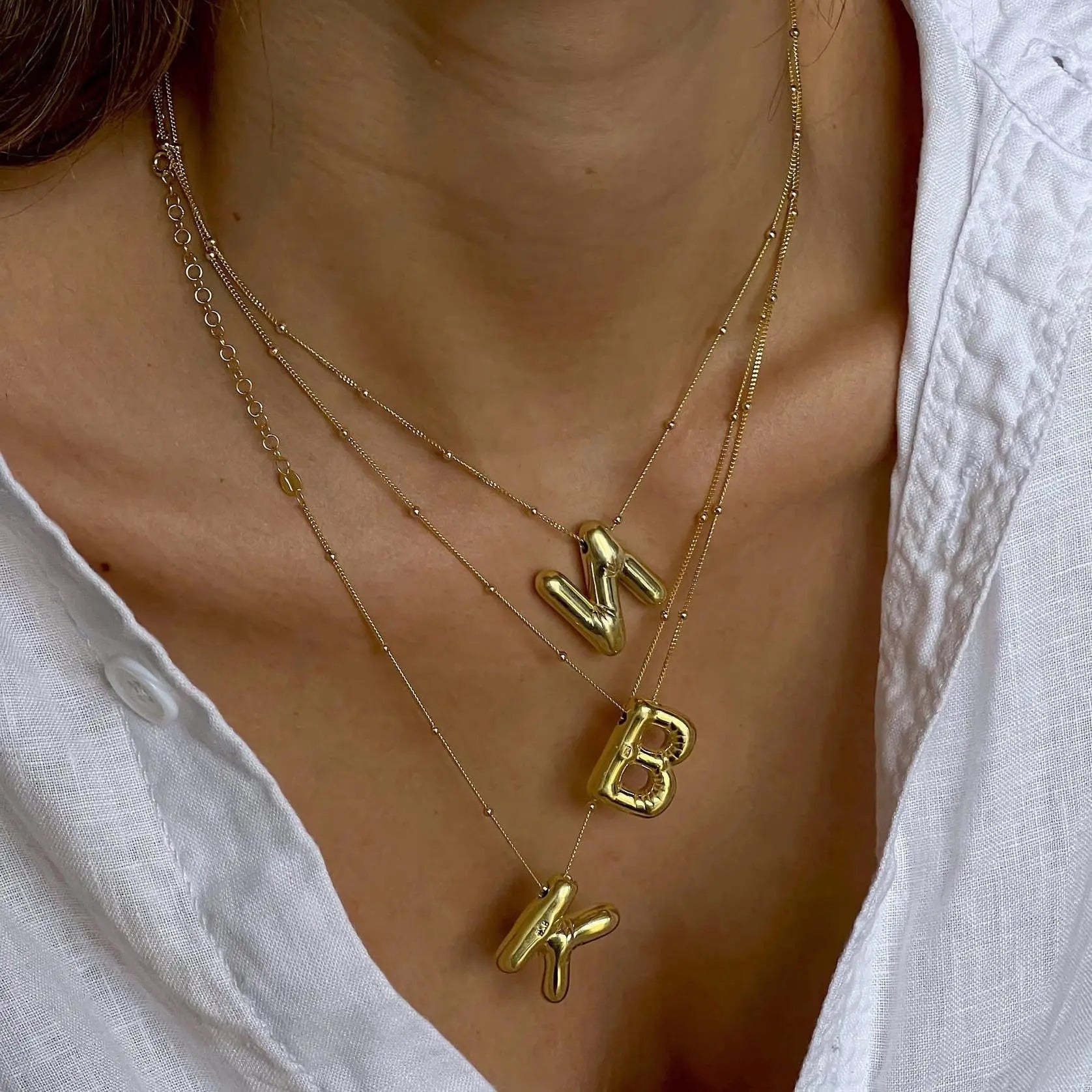 Vintage Stainless Steel Balloon Bubble Chunky Letter Necklace for Women 18K Gold Plated Initial Necklaces Collar Jewelry Gift