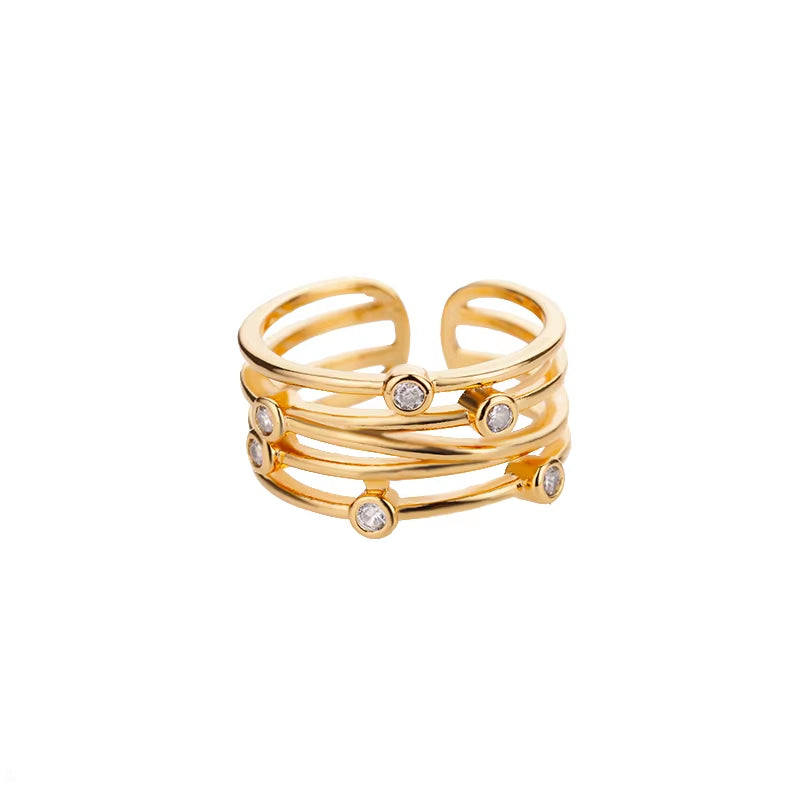 Multilayer Winding Line Zircon Rings for Women Open Adjustable Stainless Steel Geometry Ring 2022 Trend Jewerly Anillos Mujer