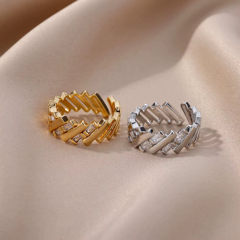Zircon Bar Rings for Women Stainless Steel Bar Opening Geometric Ring 2025 Trending Luxury Wedding Aesthetic Jewelry Anillos