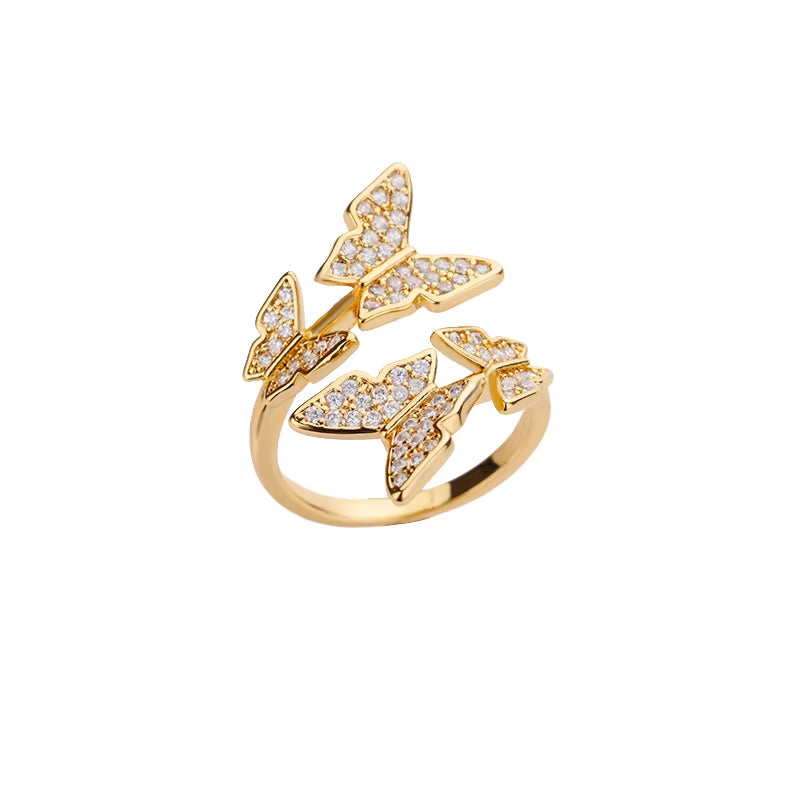 Zircon Butterfly Rings for Women Open Adjustable Stainless Steel Shiny Finger Ring 2023 Trend Wedding Couple Jewelry Anillos