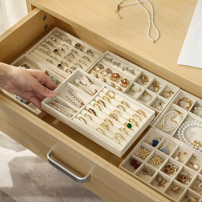 Velvet Jewelry Display Tray Exquisite Jewellery Holder Portable Ring Earrings Necklace Organizer Storage Box Organizator Trays