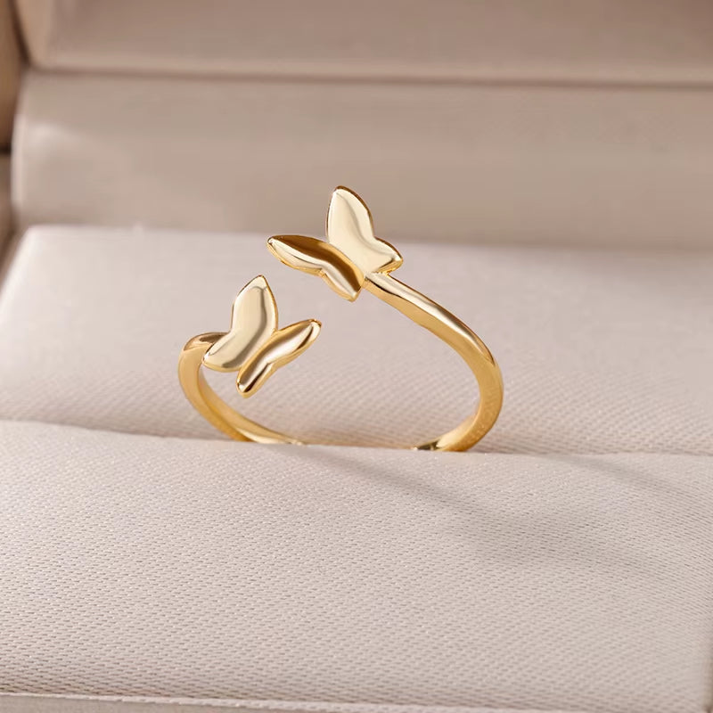 Stainless Steel Butterfly Rings for Women Opening Gold Color Ring 2024 Trend Wedding Aesthetic Jewelry Freeshipping Item Anillos
